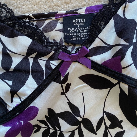 APT. 9 Floral Satin Babydoll Slip Dress Nightgown Size Large Y2K Lace Bow - Picture 3 of 10